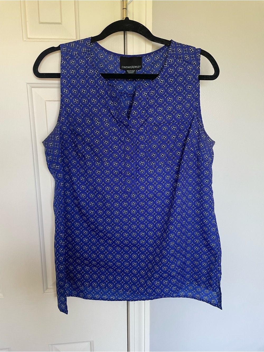 Cynthia Rowley Royal Blue Geometric Print Sleeveless Top